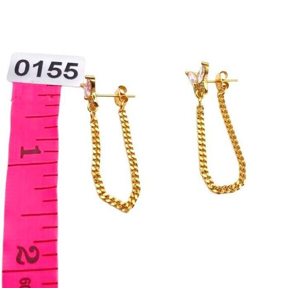 Gold sterling silver butterfly chain stud earrings - Picture 4 of 4